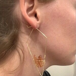Gold Geometric Faux quartz Crystal Boho Hoop Earrings Statement wired indie 💖